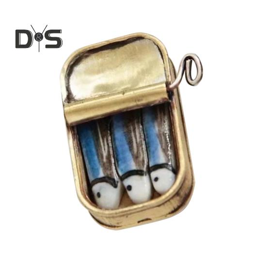 Canned Sardines Ring Adjustable Circumference Sardine Can Necklace Pendant Vintage Jewelry Hand-Painted Tin Ring