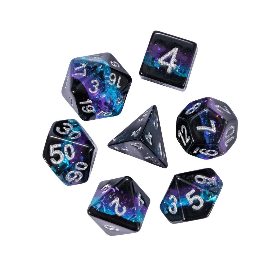 Cusdie Multilayer DND Dice Resin Glitter Die 7Pcs D4-D20 Multicolour Polyhedral Dice Set for D&D Tabletop Role Playing Games