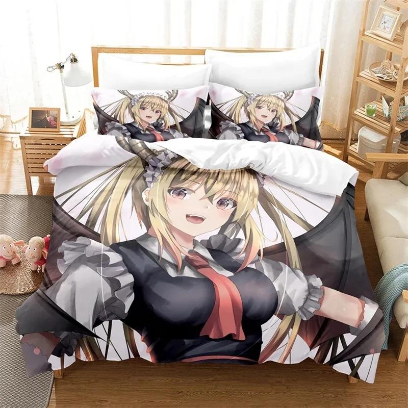 3D Printed Miss Kobayashis Dragon Maid Bedding Set Anime Kanna Duvet Cover Double Twin Full Queen King Adult Kids Quilt Cover
