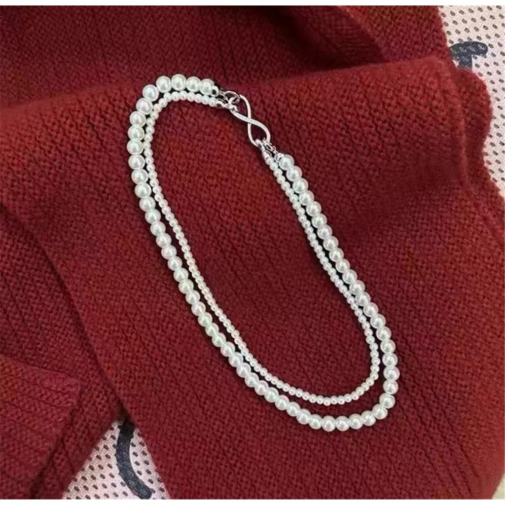 Tooxika Luxury Elegant Temperament 8 Word Ring Buckle Detachable Multi-wearing Pearl Necklace Collarbone Chain Jumper Chain