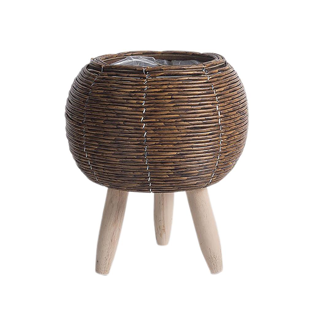 Indoor Rattan Flower Stand Triangular Bracket Pot Desktop Creative Succulent Storage Container Office Decorative Planter