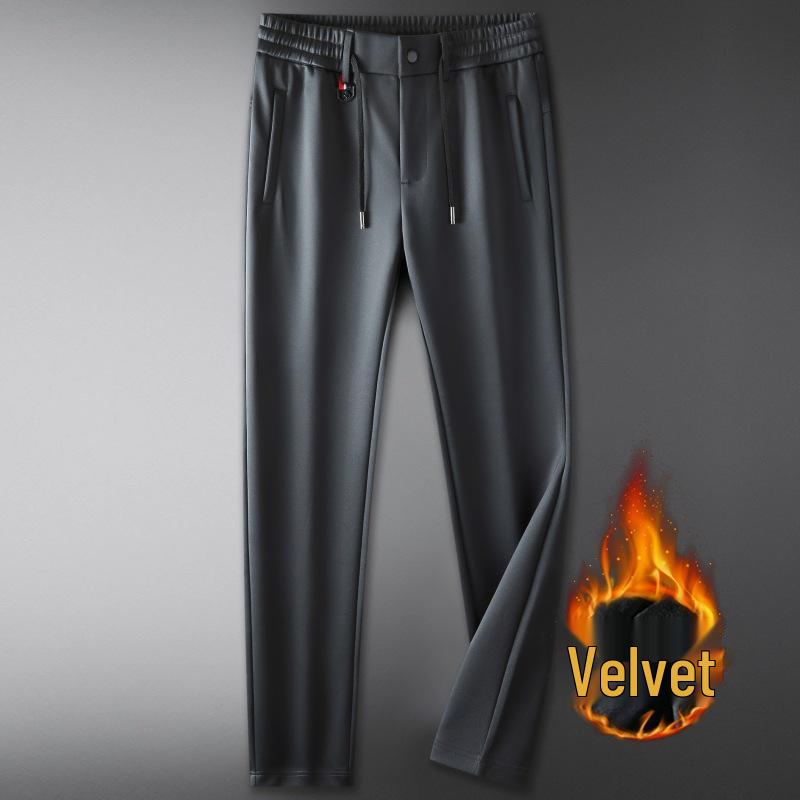 Men's Plus Size Autumn Fleece-Lined Sweatpants - Elastic Waist, Straight Leg Casual Pants