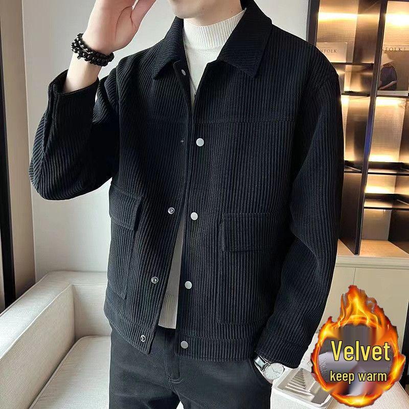 Men's Corduroy Jacket: European & American Style, Striped, Trendy Lapel for Autumn/Winter