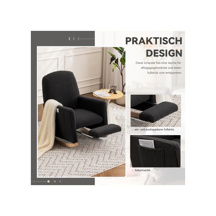Fauteuil inclinable avec repose-pieds, fauteuil à bascule d'intérieur avec dossier haut, gris foncé