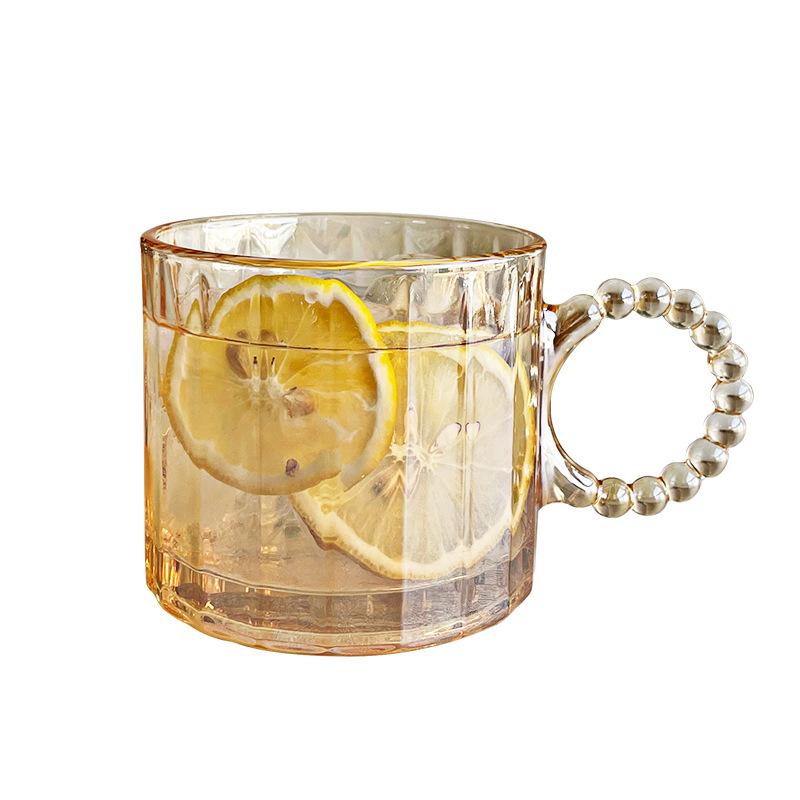 Inel mic cu bule, cu mâner, ceașcă de sticlă, ceașcă de cafea de uz casnic în stil european, ceașcă de apă de chihlimbar, colorată, transparentă, pentru cadou prieten