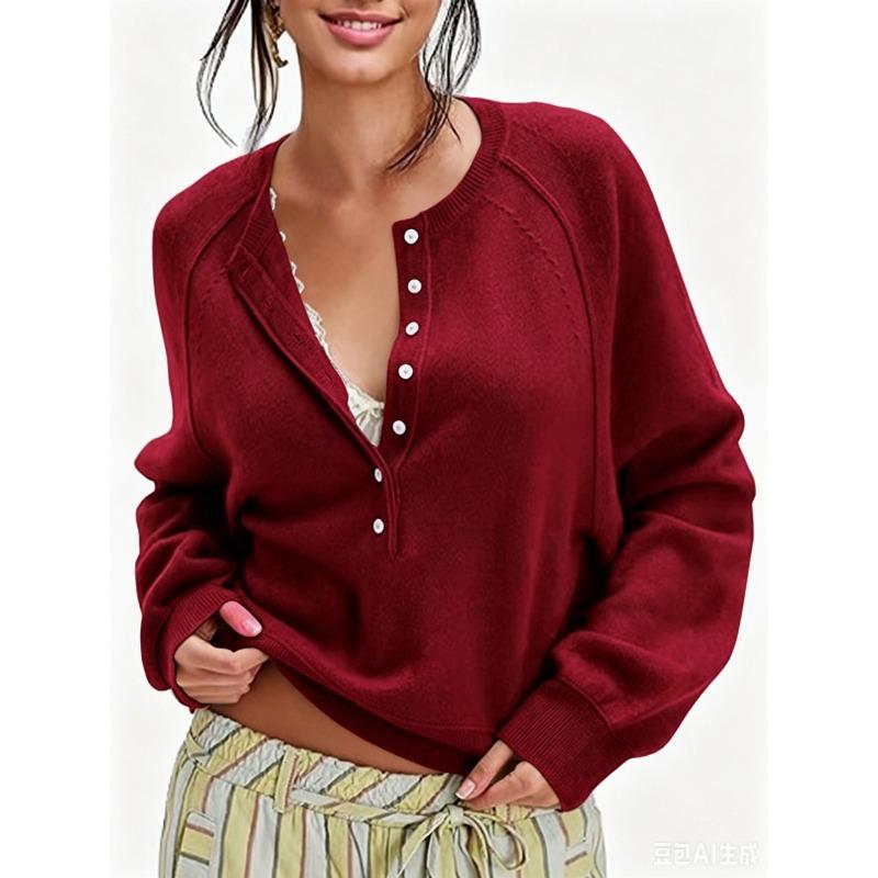 Autumn and Winter New Women's Breasted Semi-open Neck Sweater Versatile Knitted Top Women