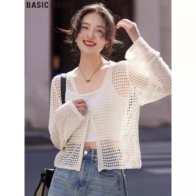 Basic House Women s Openwork Knit Cardigan S