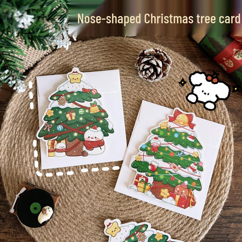 3D Retro Foldable Christmas Tree Greeting Card with Envelope - Perfect for Best Friends or Couples.