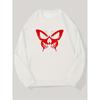Men's Red Butterfly And Skull Print Crew Neck Sweatshirt, Loose Long Sleeve Pullover For Everyday Casual Wear.