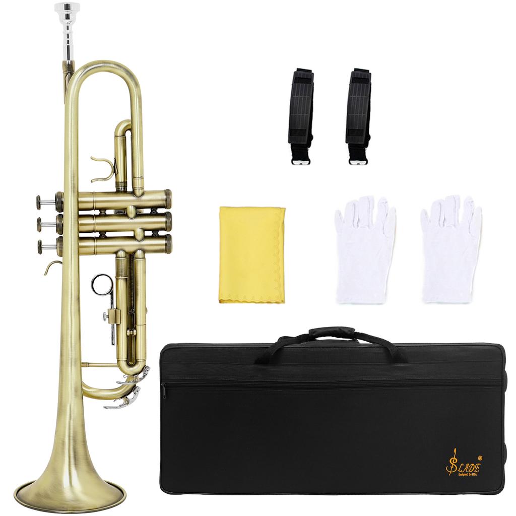 SLADE Bb Trumpet for Beginner B Flat Premium Brass body Colorful Trumpet Professional Brass Musical Instrument with Case Gloves