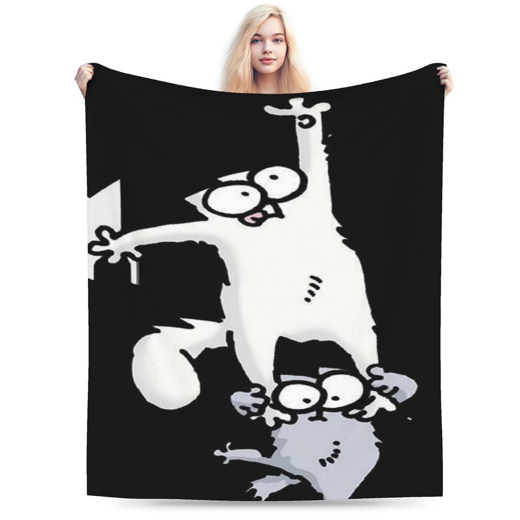 Comfortable Simons Cartoon Cat Cats Blanket Stuff Bed Decorative Throw Blanket Soft Flannel for Bedroom