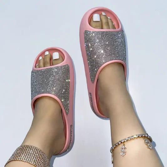 Fashion Women's Luxury Slippers with Diamond Face 2024 New Fashion Thick Bottom Slides Sandals Outdoor Non-slip Beach Slippers Sandalias
