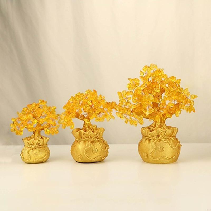 62KD Yellow Crystal Money Tree Ornament Chinese Feng Shui Lucky-Tree Decorations Gift