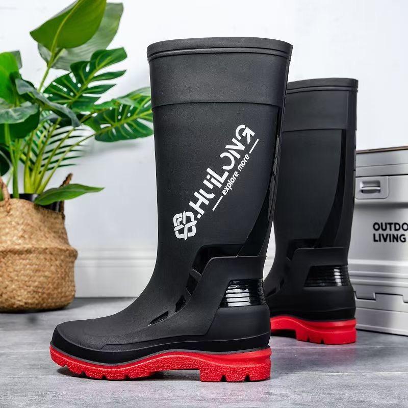 

Fashionable new high tube men s rain shoes men s water shoes anti slip and waterproof plain mouth drawstring rain boots long tub 270