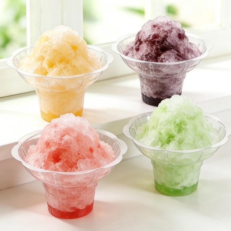 50Pcs Transparent Shaved Ice Cups Flower Shaped Snow Cone Cups Small Leak Proof Plastic Slush Snack Ice Cream Bowls For Bar Par