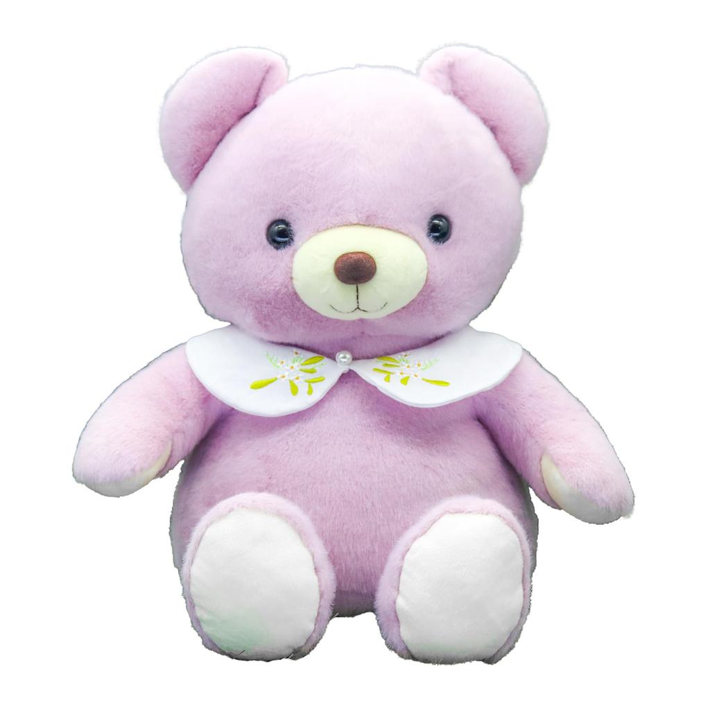 Takeoff Bear Cub Drop Retro Pastel Colored Bear Cute Flower Embroidery On the Collar Stuffed Toy L Purple Music [with Box]