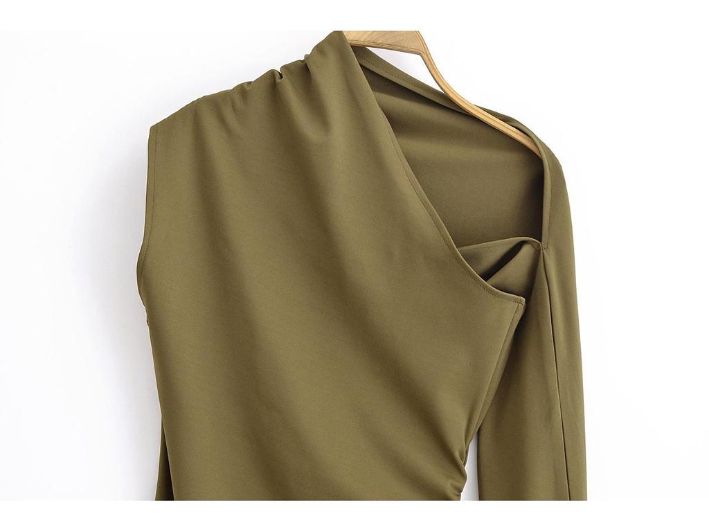 2025 Spring Women's Asymmetrical Pleated Long Dress - European & American Style