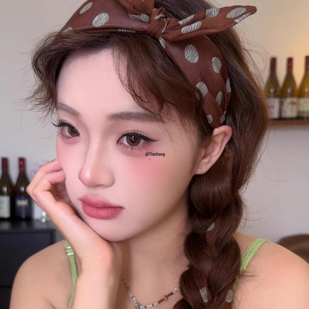 2025 Retro Polka Dot Rabbit Ear Bow Headband: Luxurious Wide Band Ribbon Hairpin for Women