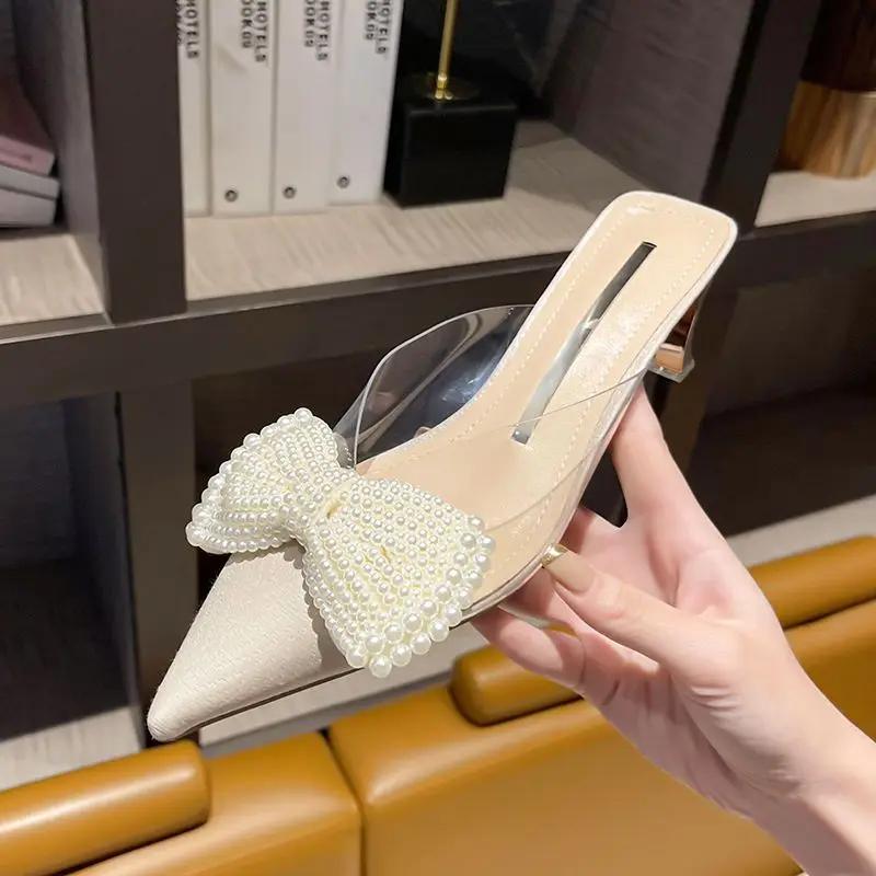 Fashion Crystals Women's Slippers and Ladies Sandals With Bow Jewels Rhenstone Shoes Slides Clappers 2025 Luxury Pvc On Sale 39 Shoe Vip