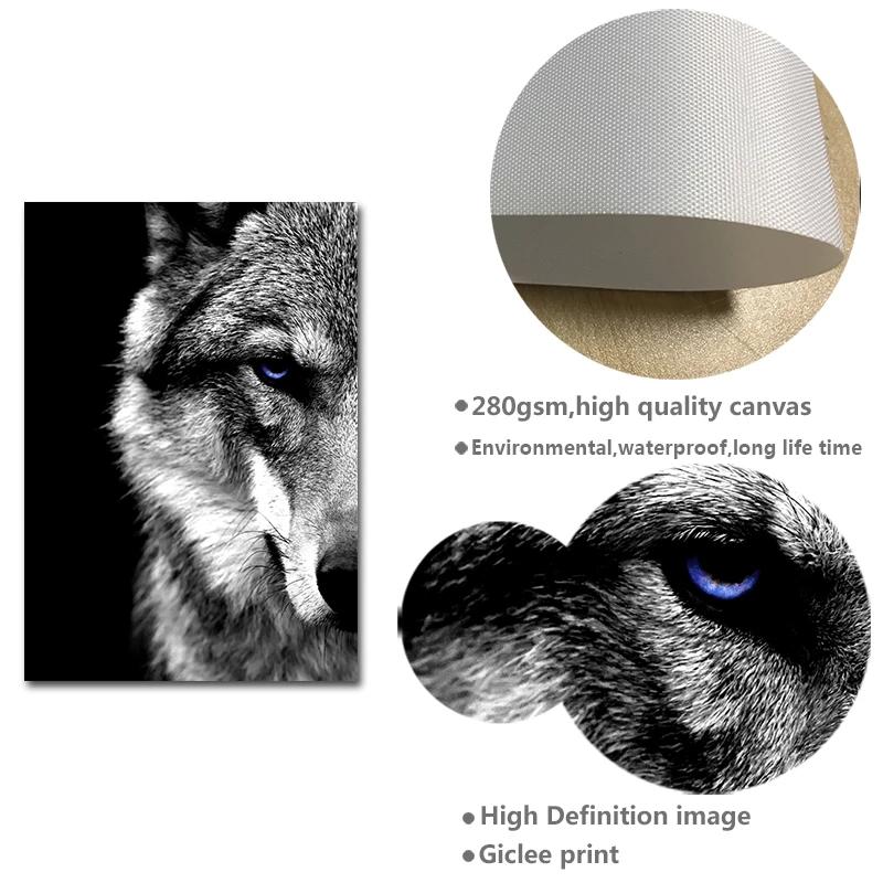 Wall Art Picture Wolf Head Animal Poster Nordic Style Black White Canvas Print Painting Scandinavian Modern Home Room Decoration