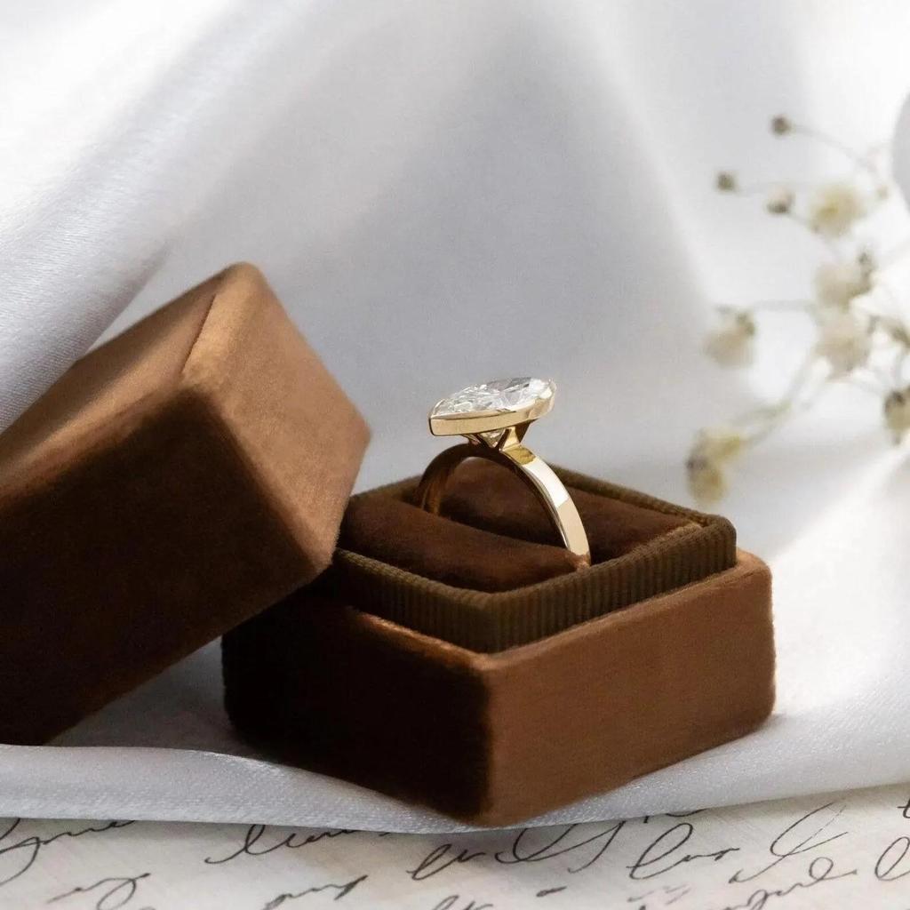 2CT Marquise Cubic Zirconia Engagement Ring: Yellow Gold Plated Victorian Wedding Ring: Solitaire Gemstone Bridal Jewelry Gift for her