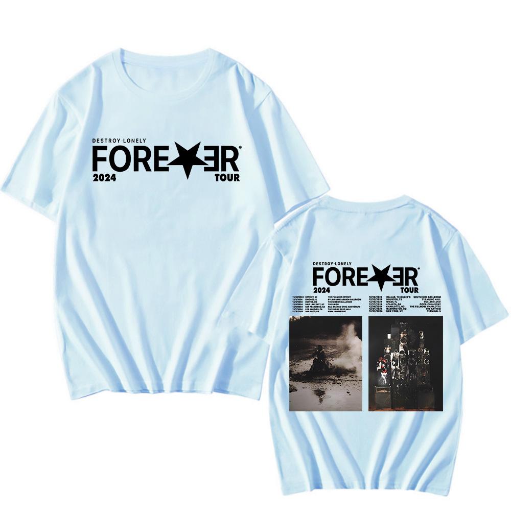 Rapper Destroy Lonely Bomulls-T-skjorte Forever Tour Fangaver To-siders trykk Klassisk T-skjorte Nye Unisex-T-skjorter Hip Hop Rap-stil Topper