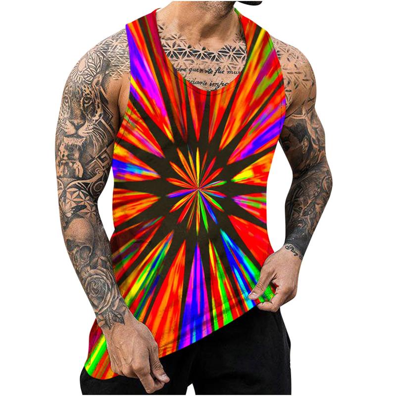Mens Tie Dye Tank Shirts Funny 3D Printed Tank Tops Men's Clothing Casual Fashion Sleeveless Basketball Quick-dry Gym Vest Tops