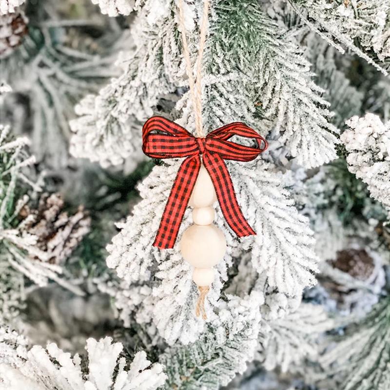 Christmas Christmas Ornaments Plaid Ribbon Wooden Beads Minimalist Style Bag Pendant Farm Style 15cm