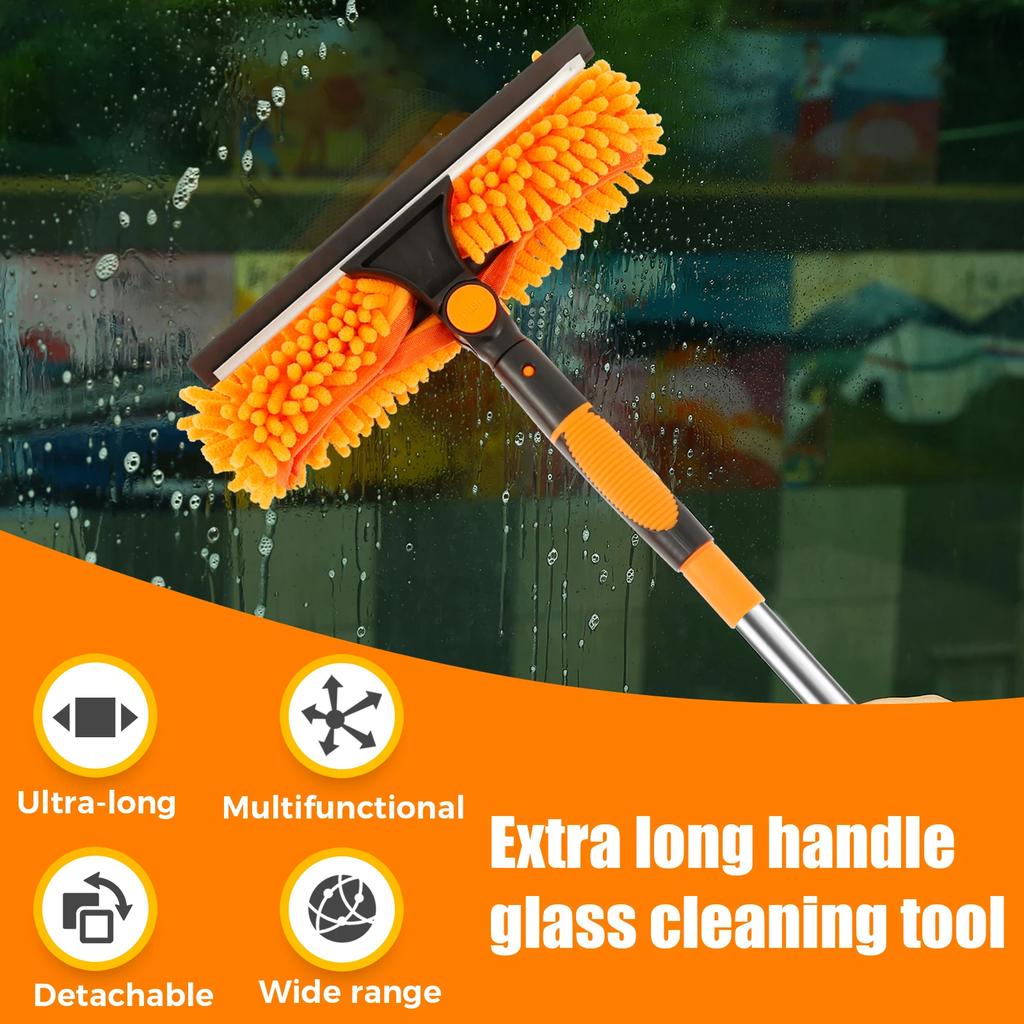 2 In 1 Window Cleaner Tool Double Sided Glass Squeegee Cleaner Duster Mop With Extendable Pole Ceiling Furniture Cleaning Tools