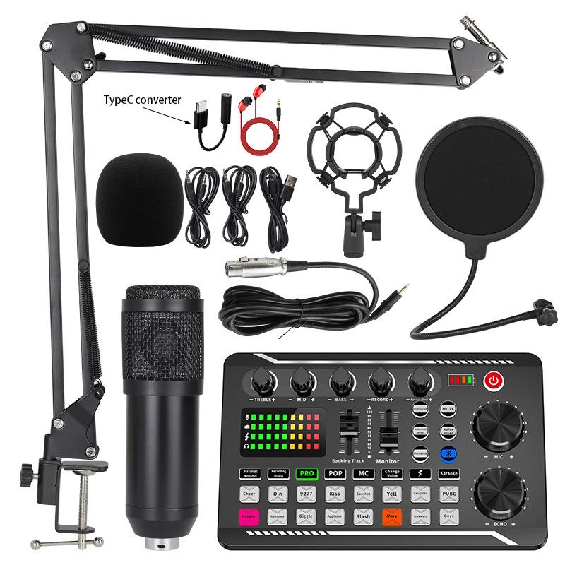 Paquete de Equipo para Podcast F998 en Vivo, Tarjeta de Sonido Profesional en Vivo con Set de Micrófono Mezclador Paquete Estudio de Grabación Música Cantando