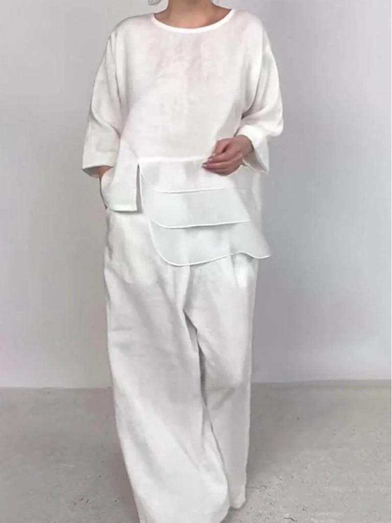 2024 Sommer Europäischer & Amerikanischer Einfarbiger Taschen Rundhals Vielseitiger Damenmode Set