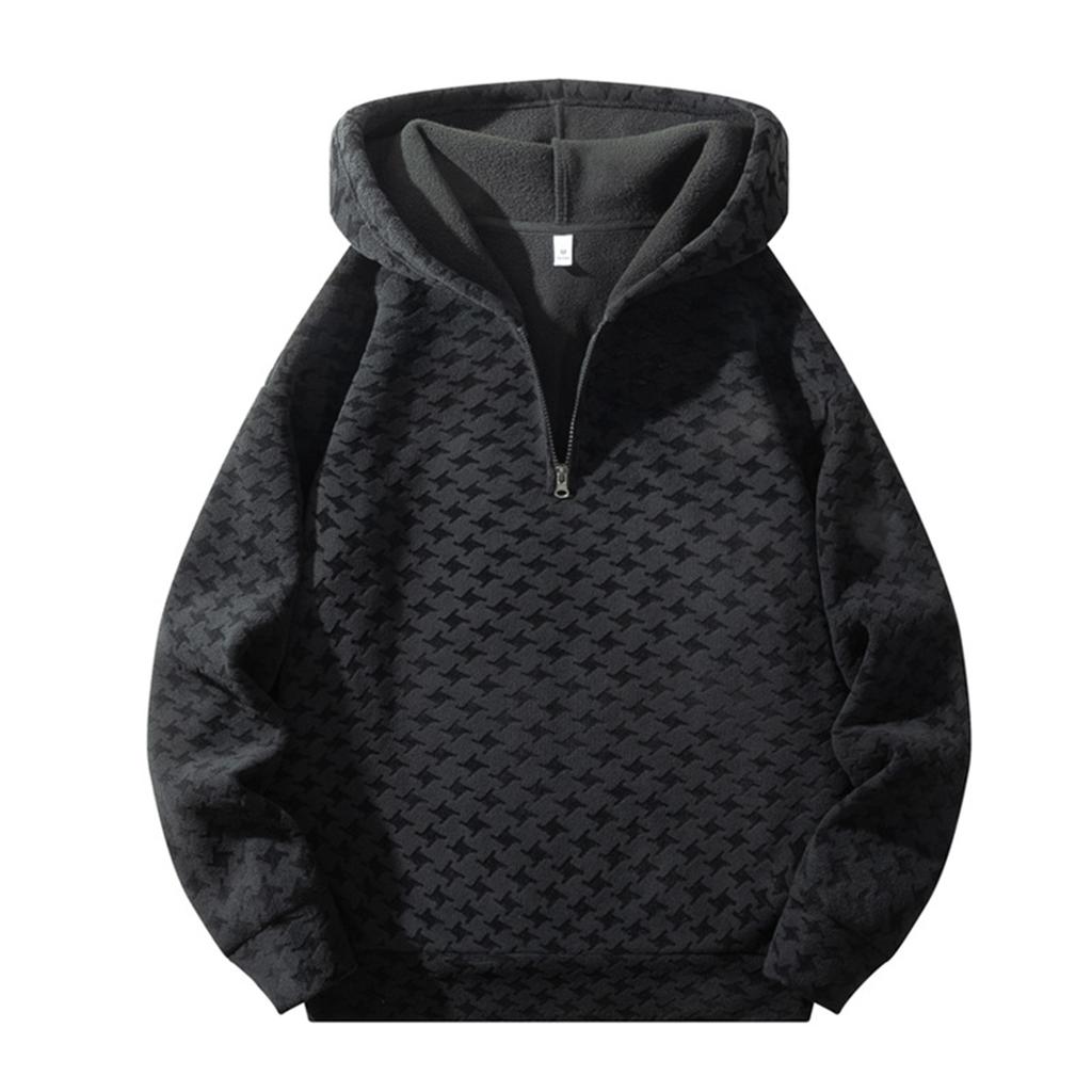Men's  Fashion  Trendy Half Zipper  Hooded Hood  Pullover  Thickened  Fleece  Texture  Hoodie