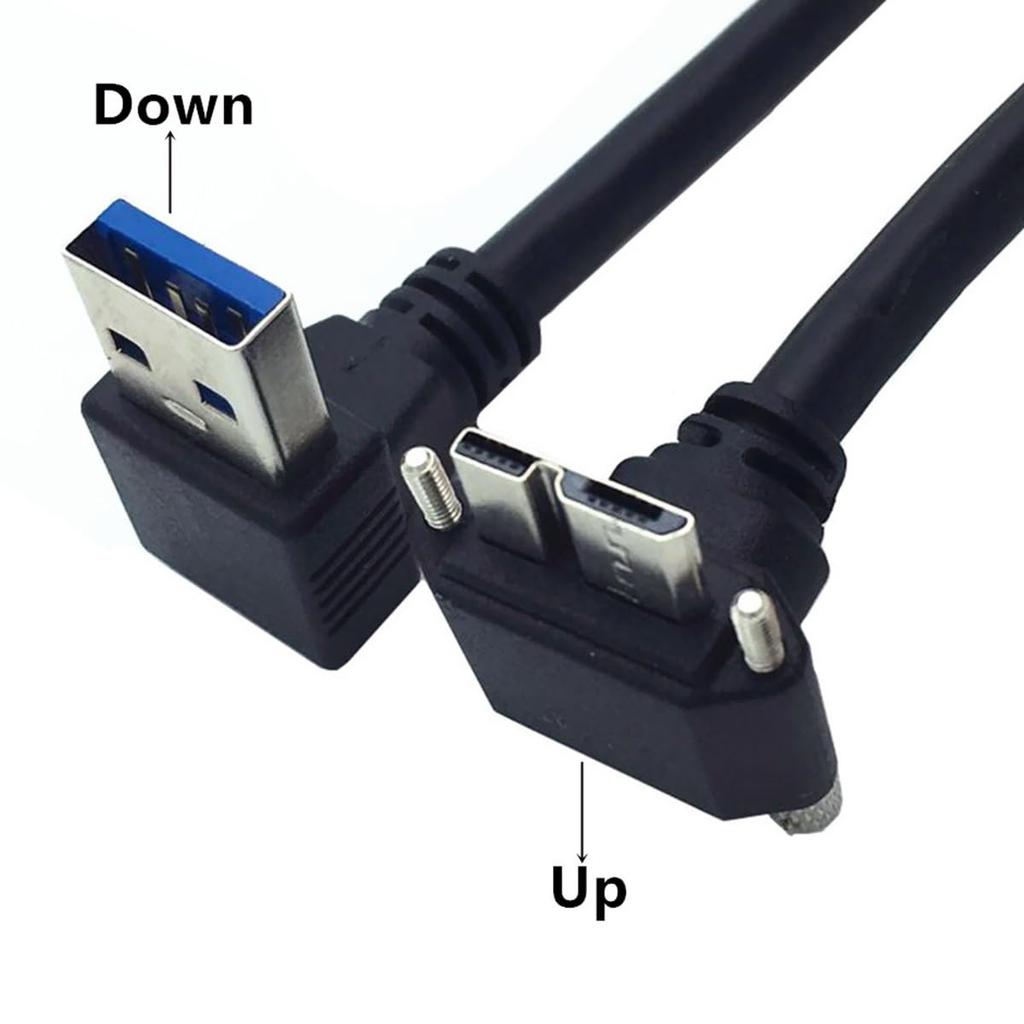 Cablecc USB A Male Down Angled 90 Degree To Plug Up Angle Lock Screw Panel 25cm 3.0 Micro-B 3.0 Cable,