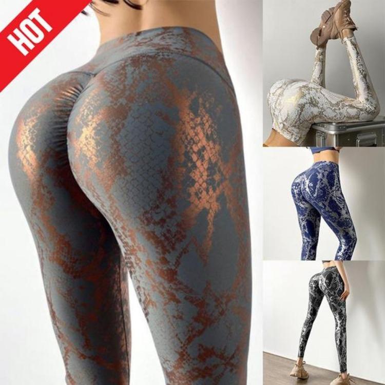High Waist Seamless Leggings for Women Yoga Fitness Push Up Butt Lifting Booty Gilded Gold Stretch Tight Snake Peach Ruched Leggins