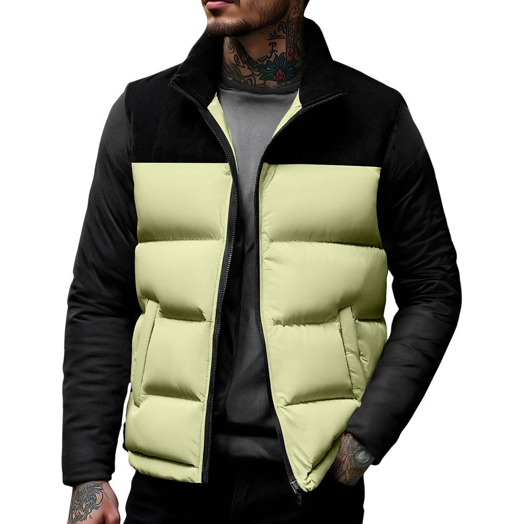 Men's Corduroy Patchwork Zipper Vest Stand Collar Sleeveless Outdoor Casual Warm Vest Jacket