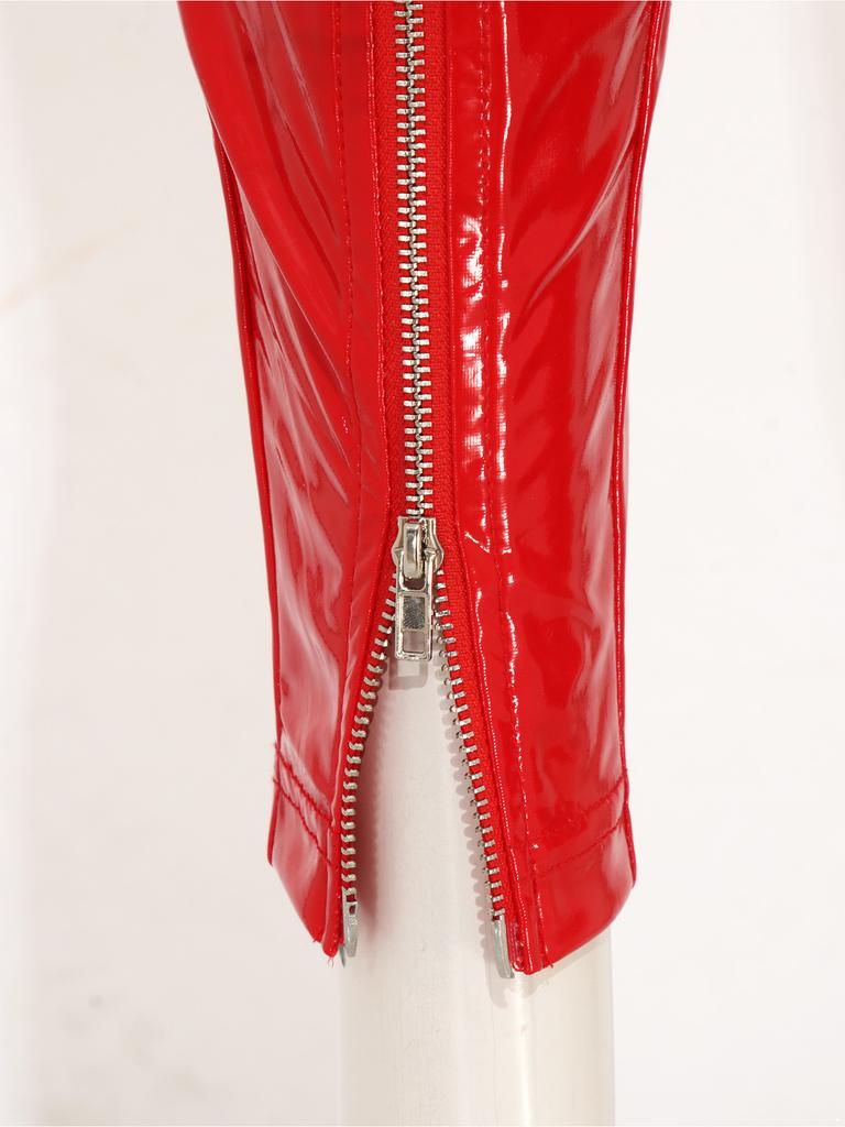 Women Patent Leather Front Zipper High Waist Leggings Wet Look Shiny Tights for Street Club Rave Party Stage Performance