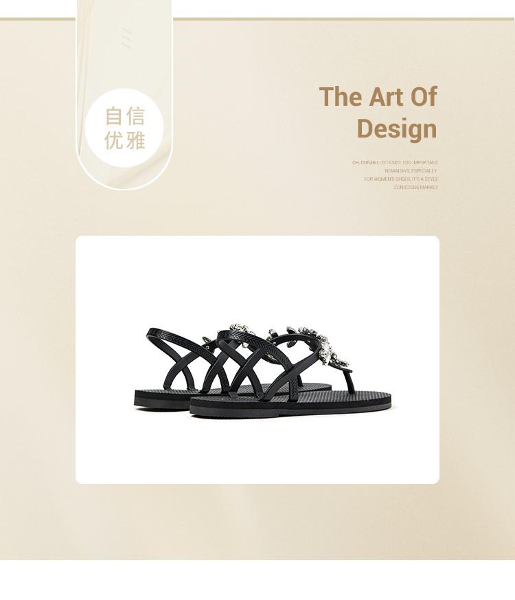 Women's Sandals Summer Luxury Water Diamond Flat Bottom Creeper Shoes with Toe Clip Back Tripping Strap Beach Sandals