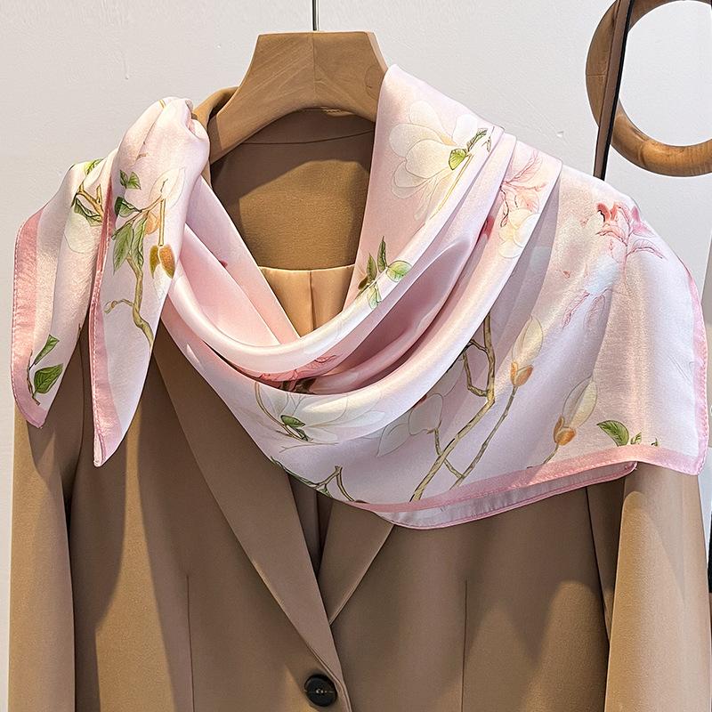 Natural Silk Scarf Women Square Shawls Wraps Scarves Pashmina Female Hijab Bandana Bufanda Poncho Kerchief Cachecol 90Cm