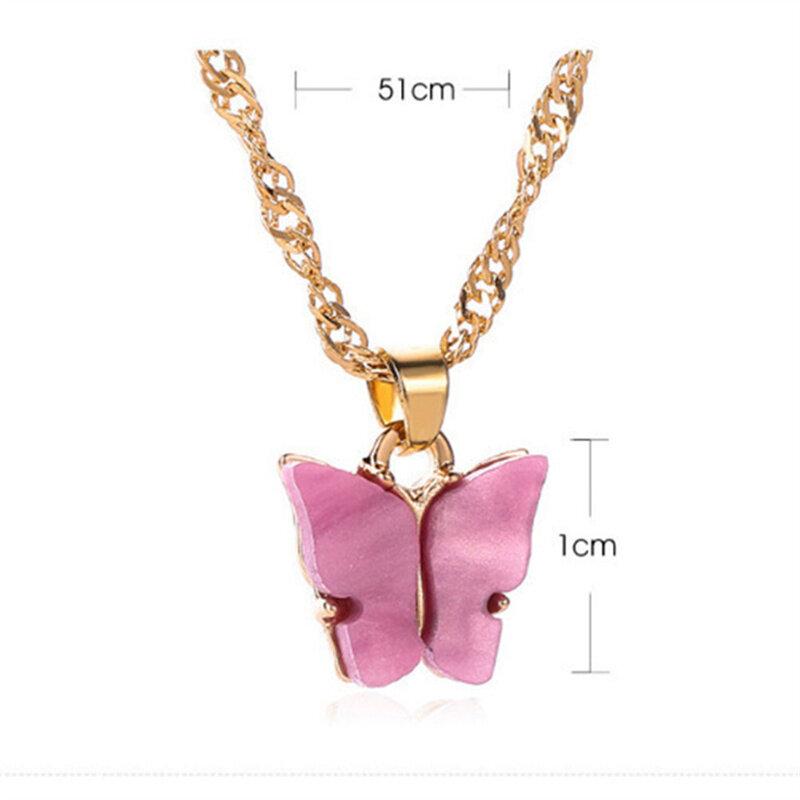 Sweet Butterfly Necklace Acrylic Colored Clavicle Chain for Women Refined Chain