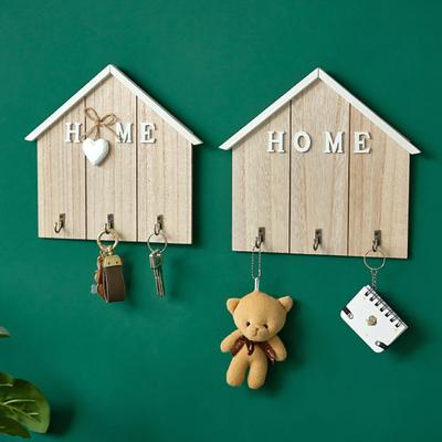 Key Hook Rustic Wooden Entryway Organizer with 3 Metal Hooks Adhesive Wall Mount Storage Rack for Keys Bags Scarves Masks