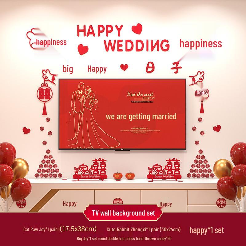 Double Happiness Wedding Room Decoration Set for New Homes - Living Room & TV Wall Decor