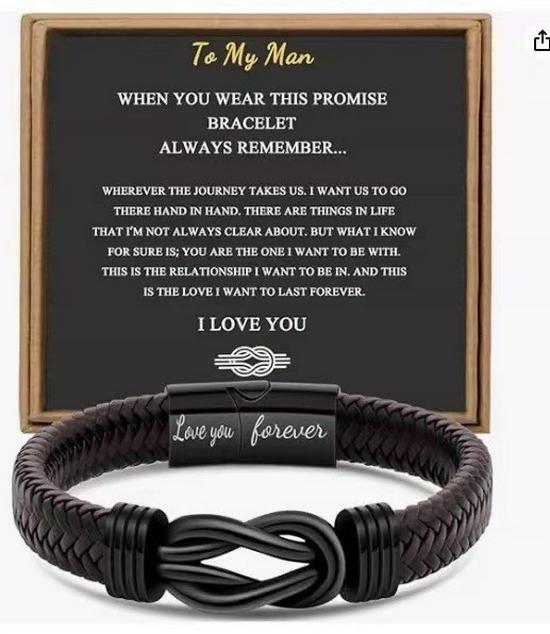 Men's Magnetic Black Twist Stainless Steel and Woven Leather Bracelet