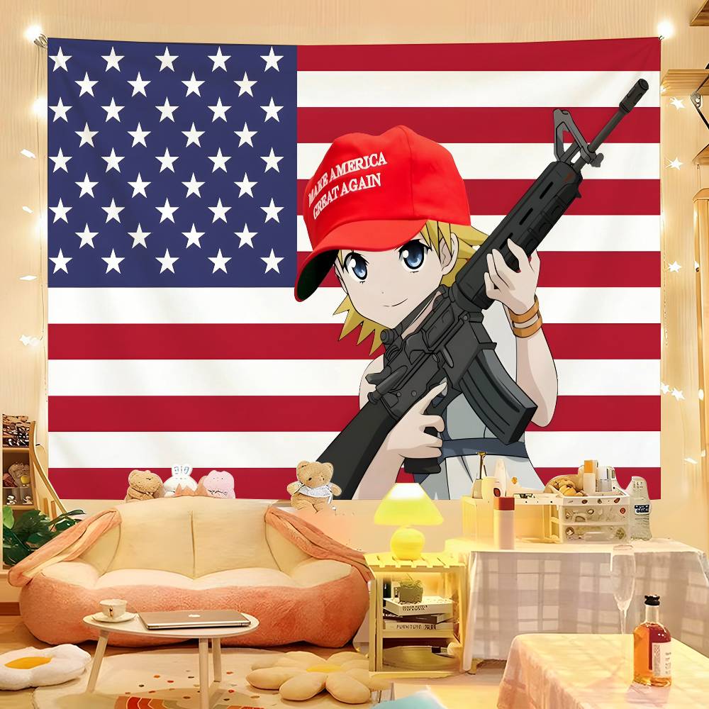 

1pc Anime America Girl Tapestry Colorful Hippie Psychedelic Bedroom Dorm Decor Aesthetic 74x94cm(29x37in)