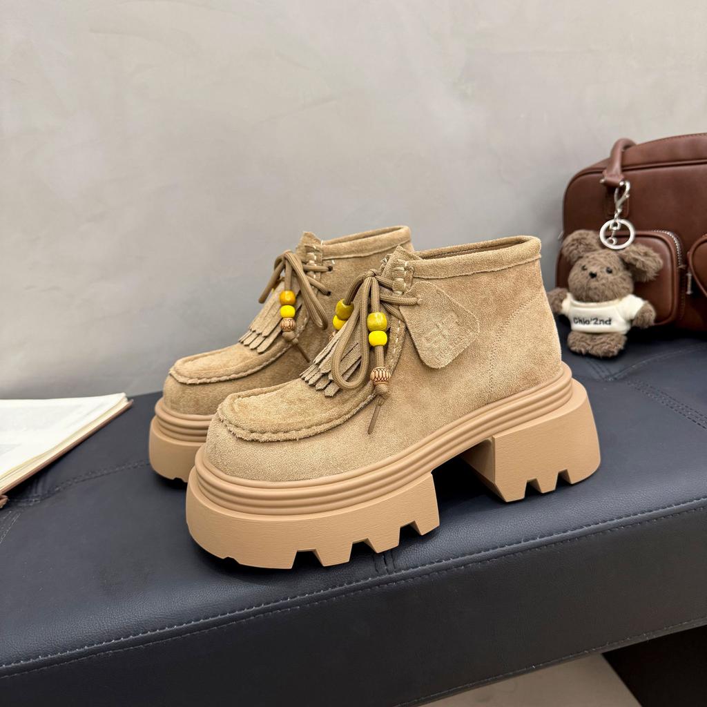 Platform high-top shoes women's shoes 2025 new Maillard casual Martin boots small height-increasing short boots spring and autumn single boots