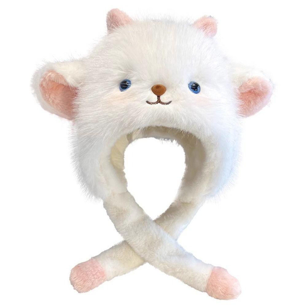 Windproof Lamb Ears Warmer Hat Anti-cold Fluffy Ear Protection Cap Cute Winter Plush Hat Daily