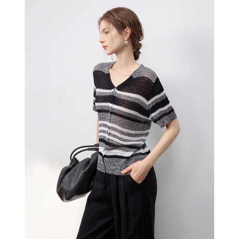 Women s V-Neck Color-Block Knit Cardigan M