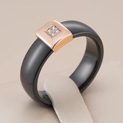 Ceramic Ring Bands Golden Square Zircon Rings for Women Personality Party Jewelry White Ceramic Rings Wedding Accessories