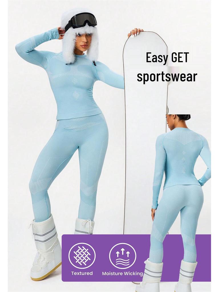 Ciepły zestaw bielizny bazowej narciarskiej i do jogi: Długi rękaw odprowadzający wilgoć