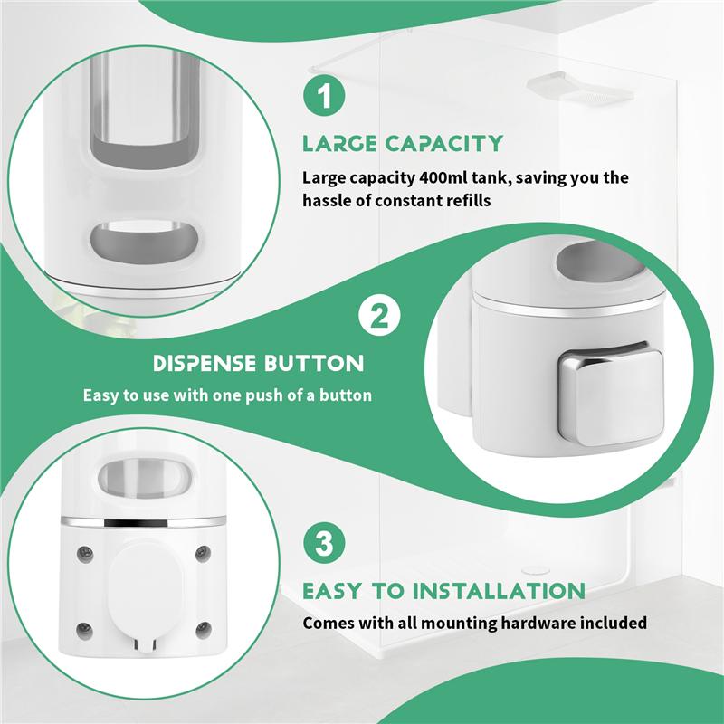 A20F-400Ml Soap Dispenser Wall Mount, Manual Hand Shampoo Shower Gel Dispenser Lotion Container For Bathroom Kitchen