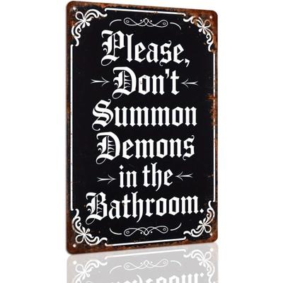 Bitte beschwören Sie keine Dämonen im Badezimmer - Halloween-Humor Retro Metallschild, Lustige Badezimmer-Wandkunst-Dekoration